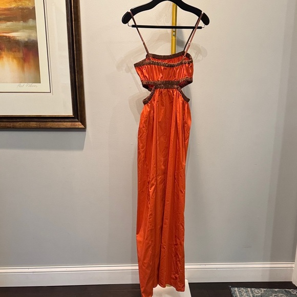 Forever 21 Vibrant Orange and Brown trim fall sundress NWOT S - Picture 6 of 11